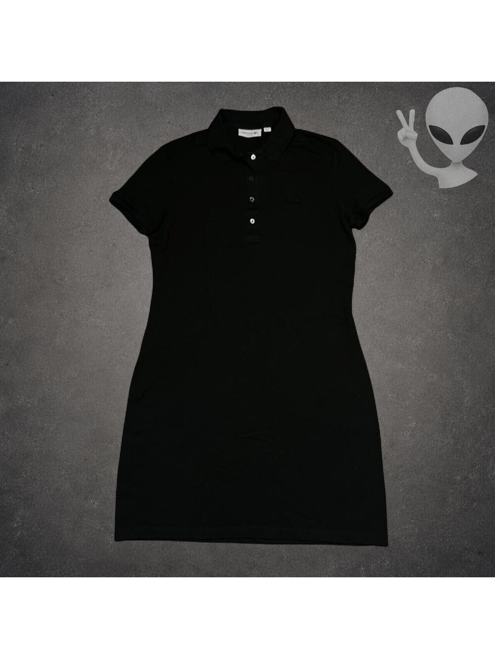 Lacoste Women Slim Fit Stretch Pique Cotton Short Sleeve Polo Dress Black 38 S